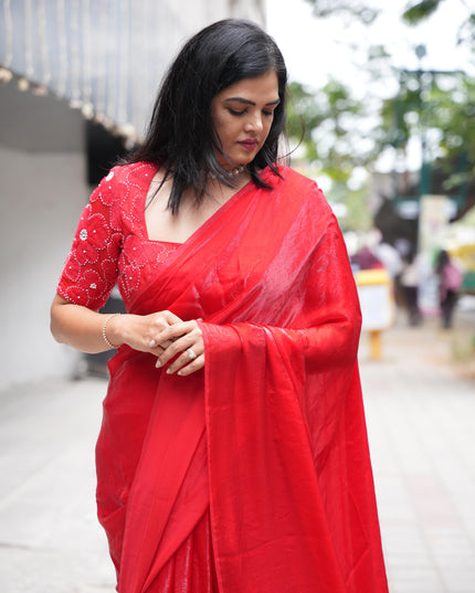 “Pearl” Red party wear saree