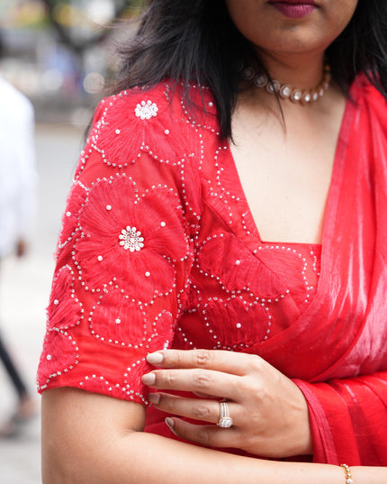“Pearl” Red party wear saree