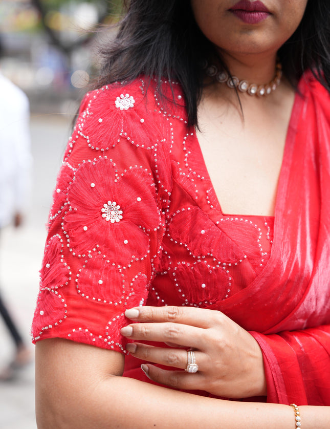 “Pearl” Red party wear saree