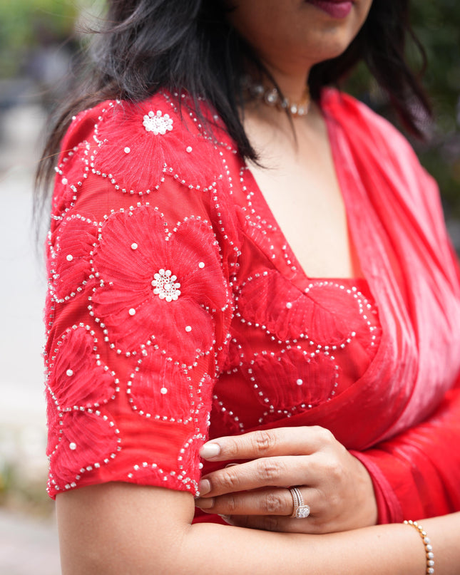 “Pearl” Red party wear saree