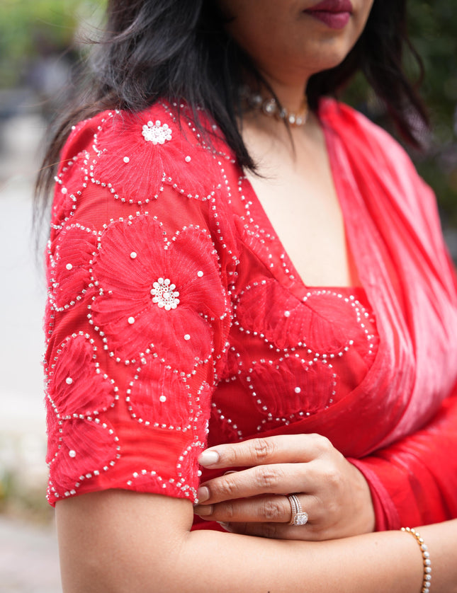 “Pearl” Red party wear saree