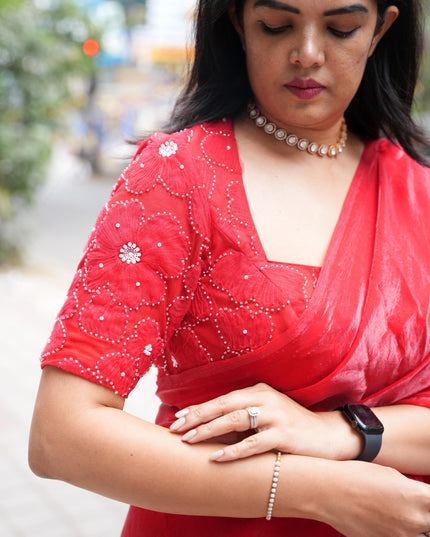 “Pearl” Red party wear saree