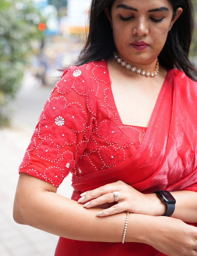 “Pearl” Red party wear saree