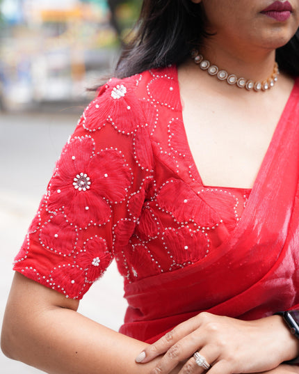 “Pearl” Red party wear saree