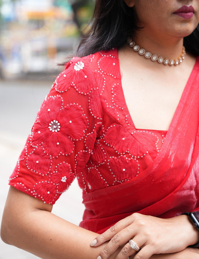 “Pearl” Red party wear saree