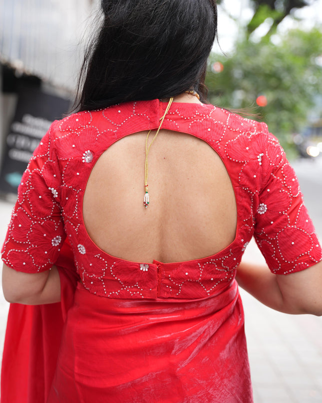 “Pearl” Red party wear saree