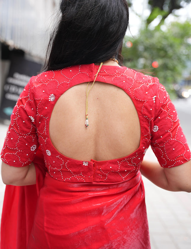 “Pearl” Red party wear saree