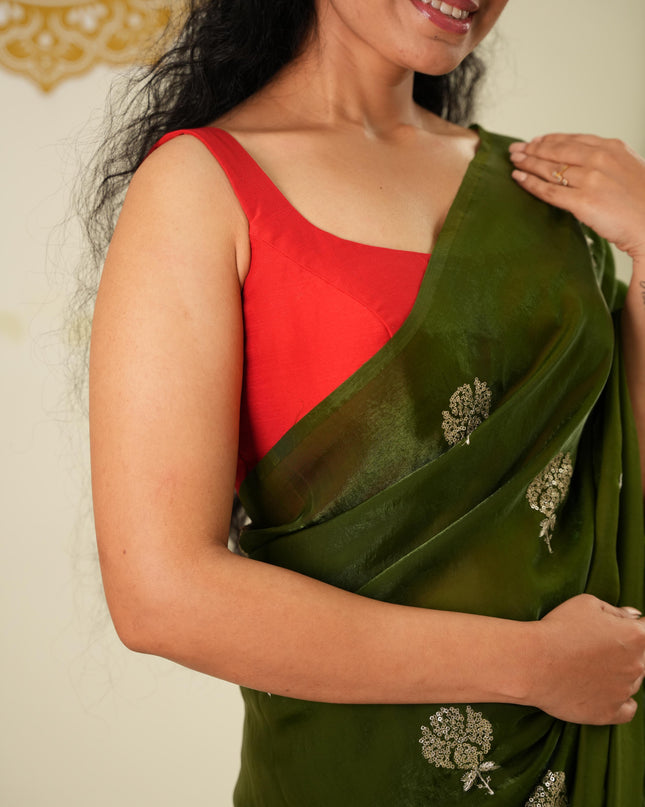 Mehendi green satin crepe party wear saree
