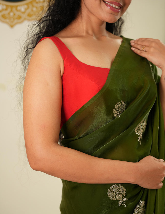 Mehendi green satin crepe party wear saree