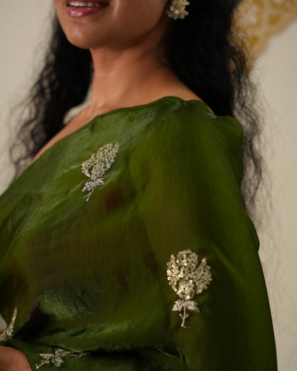 Mehendi green satin crepe party wear saree