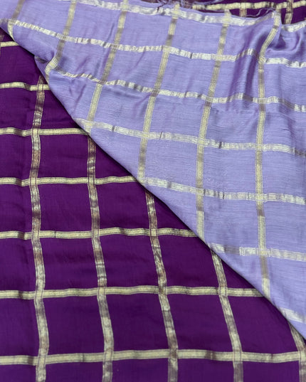 Purple soft tussar crepe checks  saree ST104