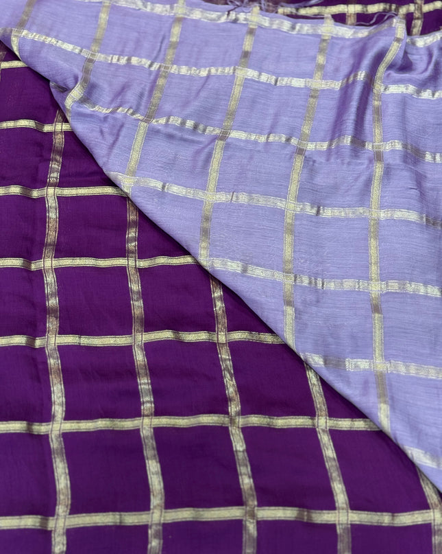 Purple soft tussar crepe checks  saree ST104
