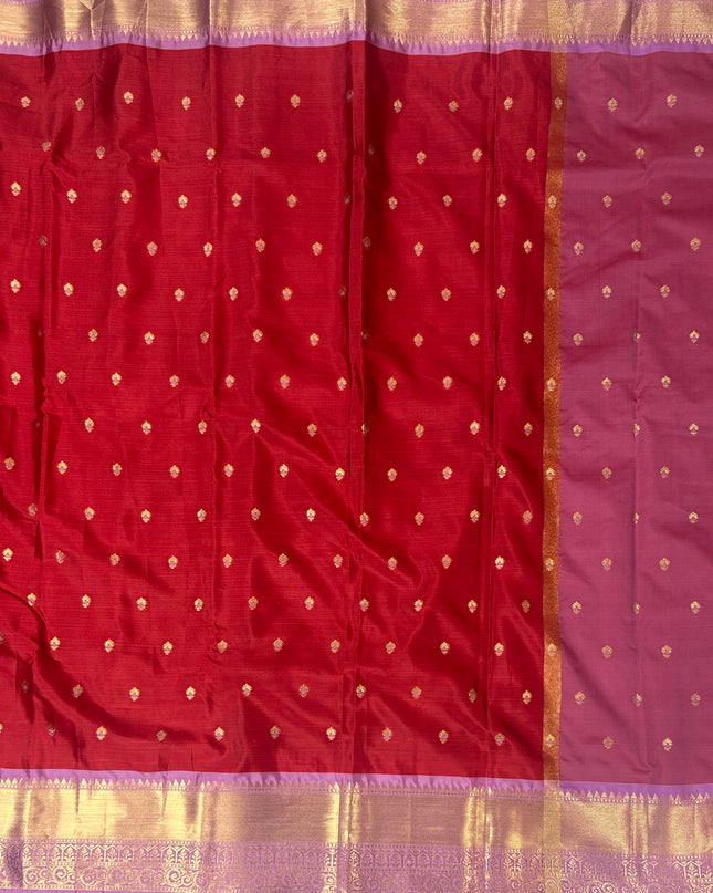Red n light pink small semi Kanchi-12 saree