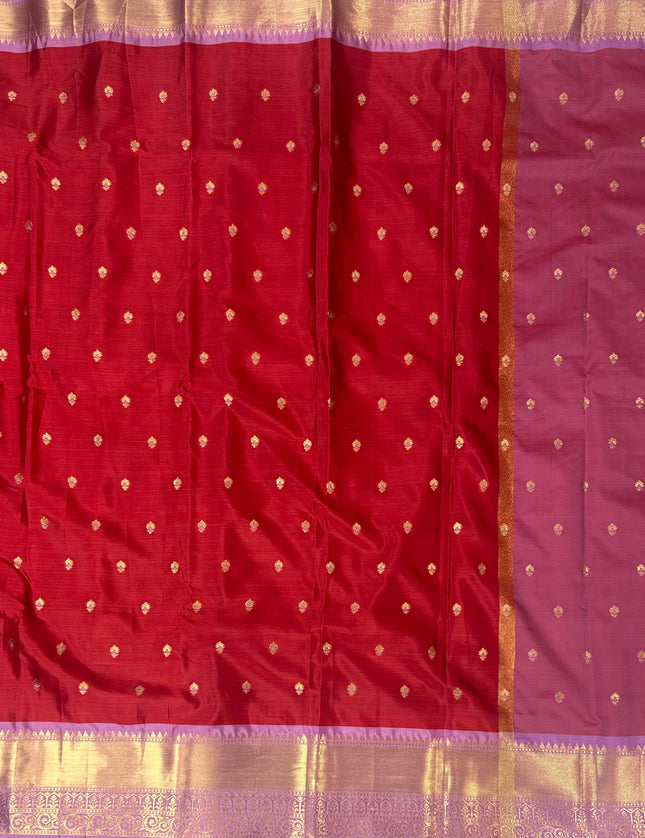 Red n light pink small semi Kanchi-12 saree