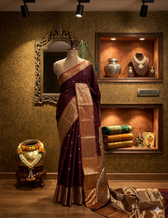 Brown small border kanchi 104 silk saree