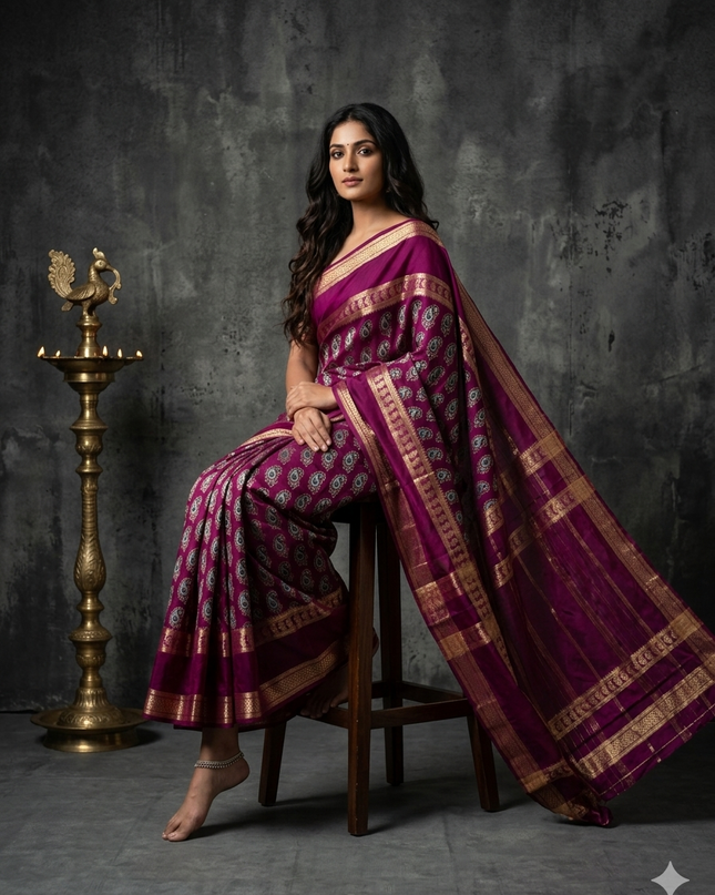 Megenta bentex border semi mysore silk saree BMS105