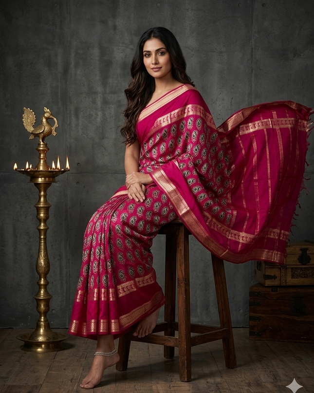 Pink bentex border semi mysore silk saree BMS105