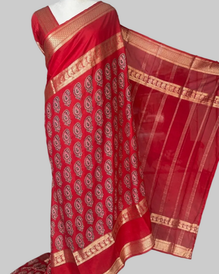 Red bentex border semi mysore silk BMS105
