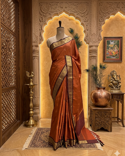Rust orange small butta kanchi 104 silk saree