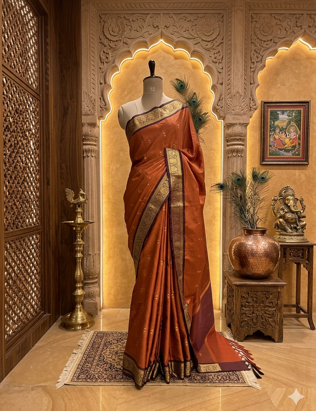 Rust orange small butta kanchi 104 silk saree