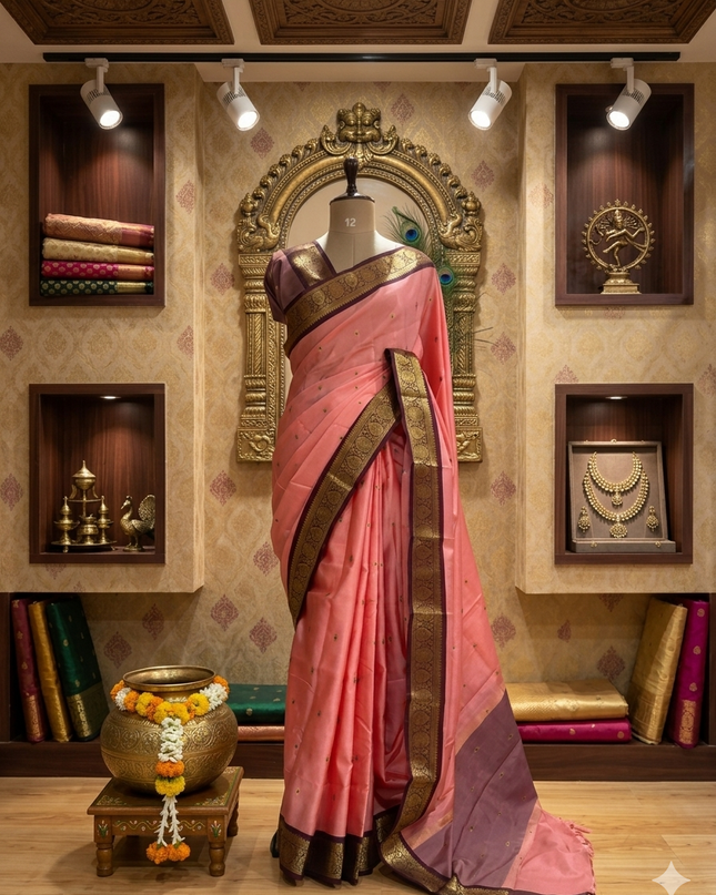 Pink small border kanchi 104 silk saree