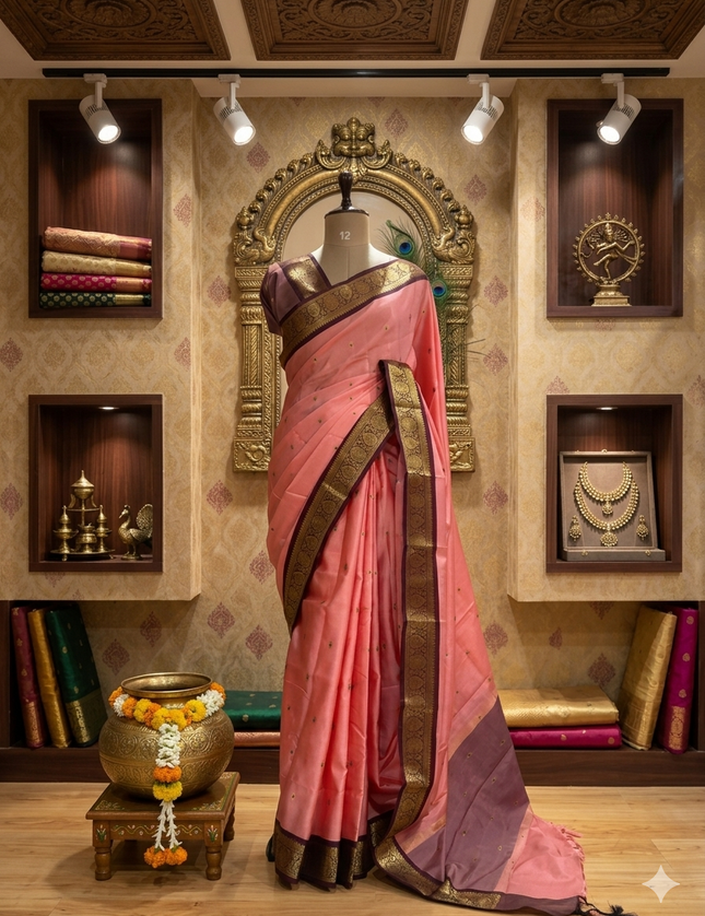Pink small border kanchi 104 silk saree