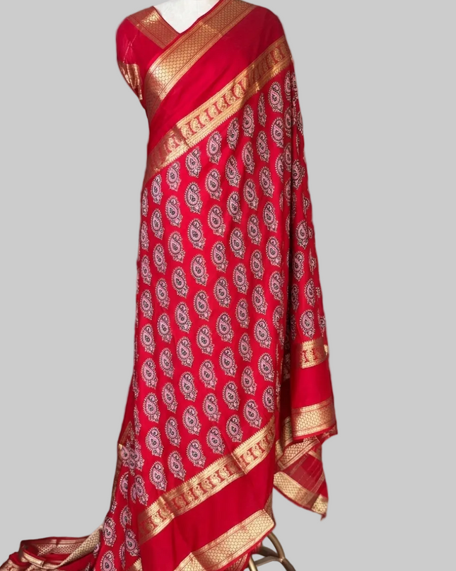 Red bentex border semi mysore silk BMS105