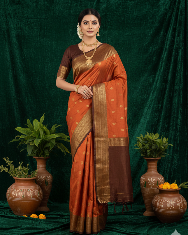 Rabiya rust orange small butta kanchi silk saree