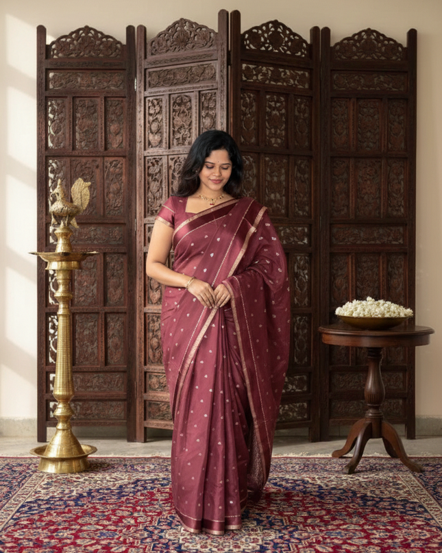 Brown Chinnon Saree