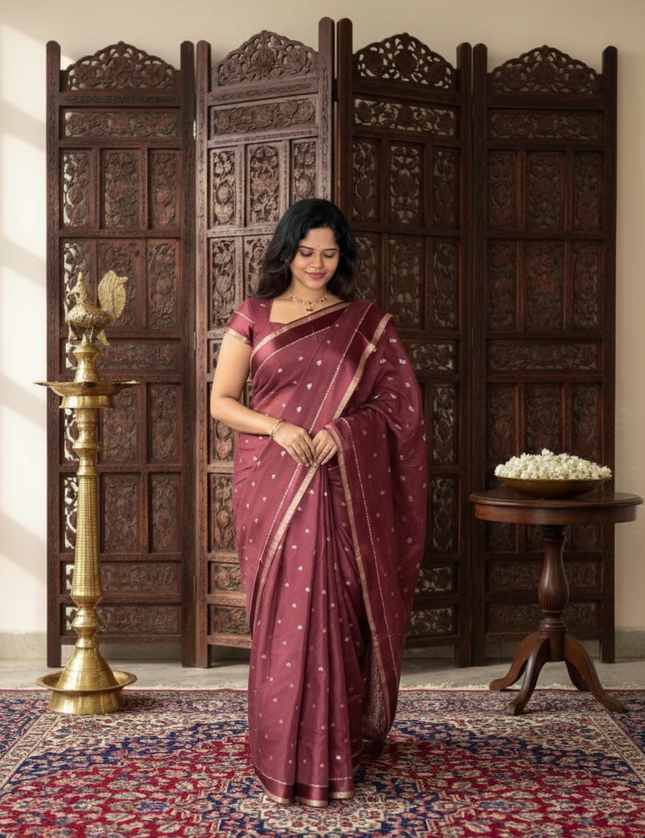 Brown Chinnon Saree