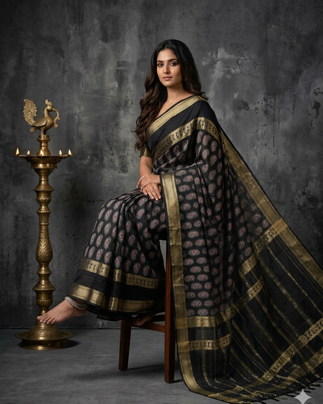 Black bentex border semi mysore silk saree BMS105