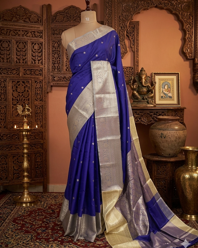 Blue small butta kanchi 104 silk saree
