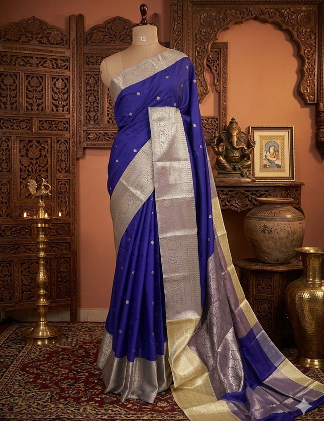 Blue small butta kanchi 108 silk saree (Ashu)