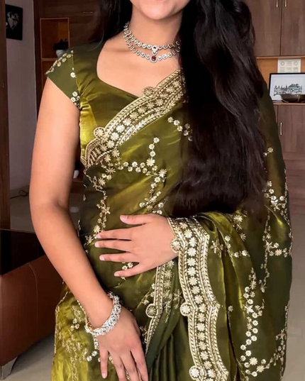 Organza Green  party wear saree