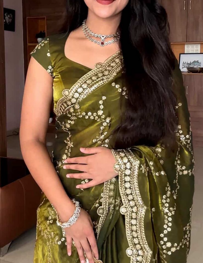 Organza Green  party wear saree
