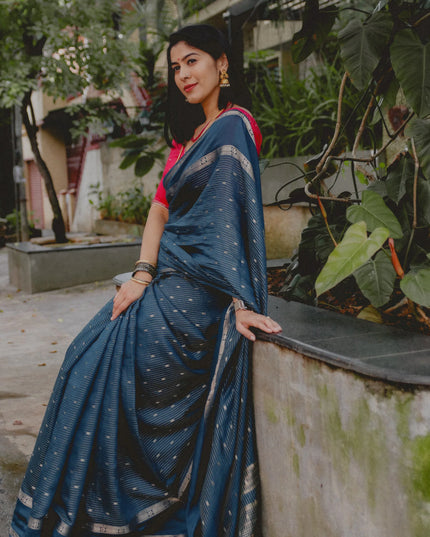 Suchira Peacock blue stripes bentex with contrast blouse saree