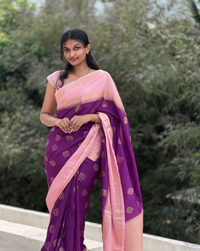 Karolina purple and pink soft tussar saree