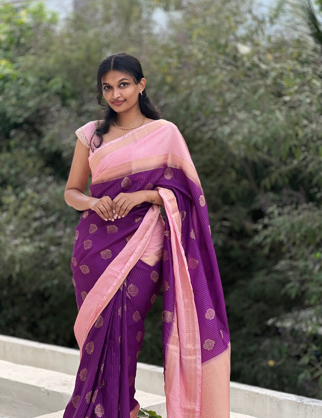 Karolina purple and pink soft tussar saree