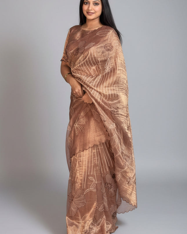 Copper Gold Tissue 108 Saree