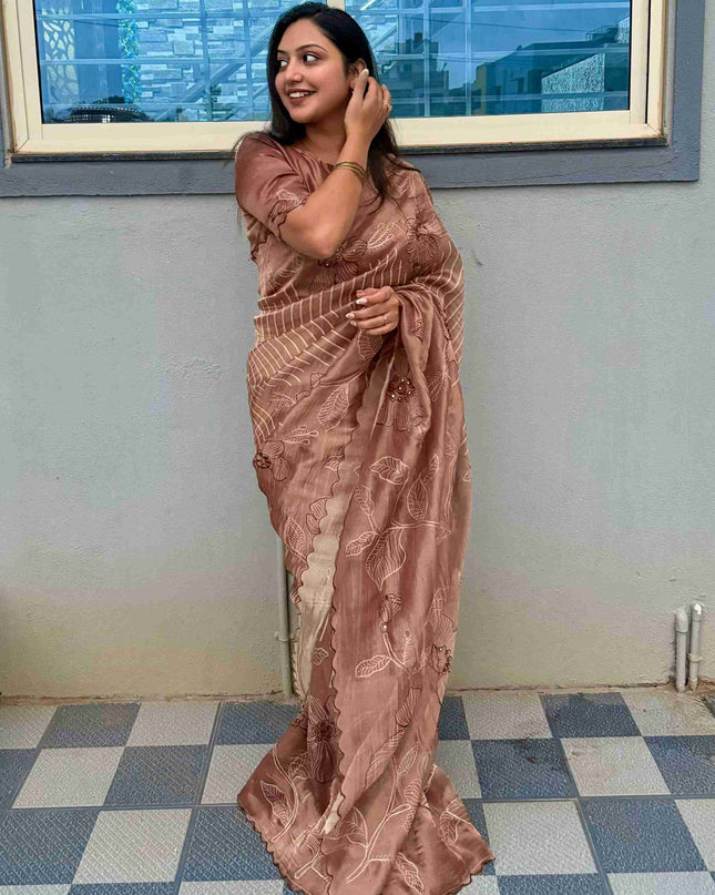 Copper Gold Tissue 108 Saree