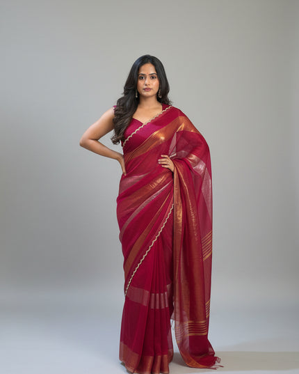 Rose Red Organza Tissue Party Wear 107 Saree