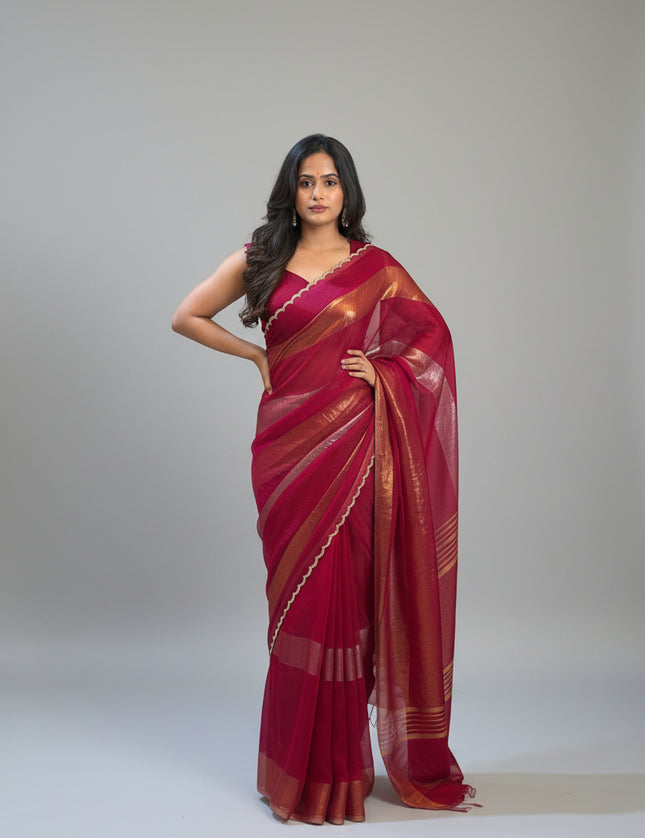 Rose Red Organza Tissue Party Wear 107 Saree (Madhu)
