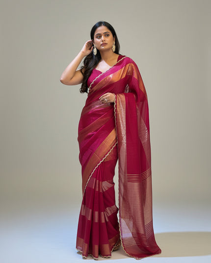 Rose Red Organza Tissue Party Wear 107 Saree