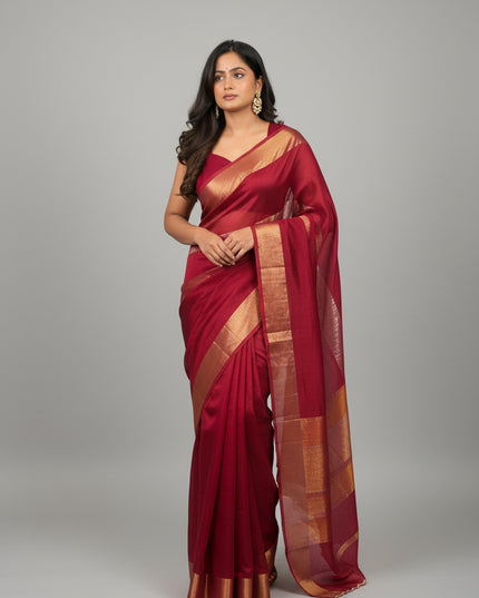 Rose Red Organza Tissue Party Wear 107 Saree