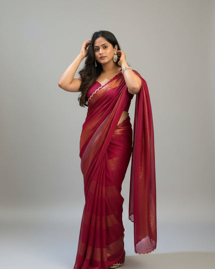 Rose Red Organza Tissue Party Wear 107 Saree