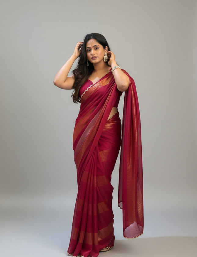 Rose Red Organza Tissue Party Wear 107 Saree (Madhu)