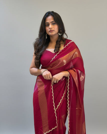Rose Red Organza Tissue Party Wear 107 Saree