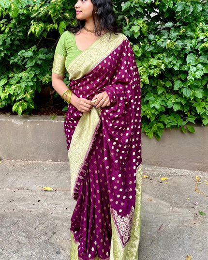 Wine n green semi georgette 107 saree (chandana)
