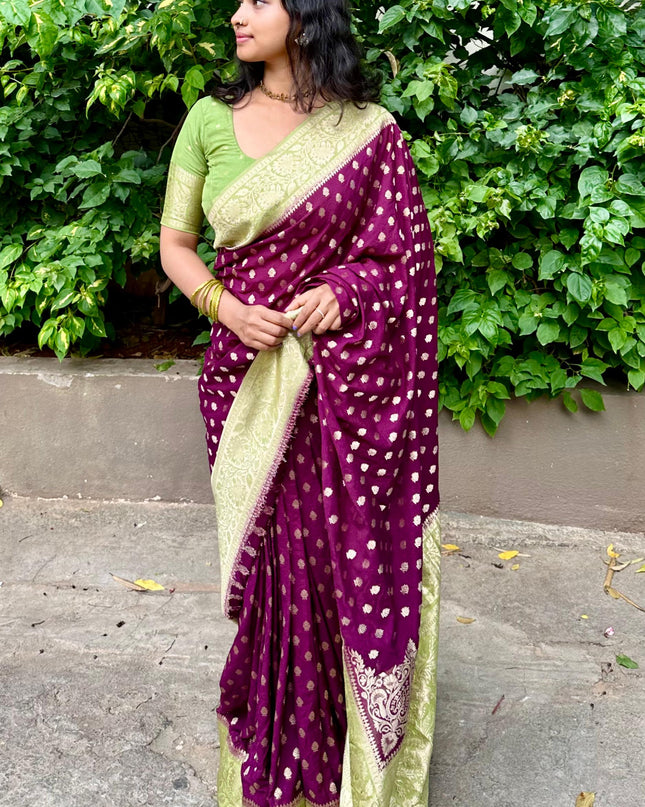 Wine n green semi georgette 107 saree (chandana)