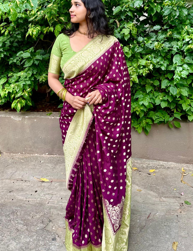 Wine n green semi georgette 107 saree (chandana)